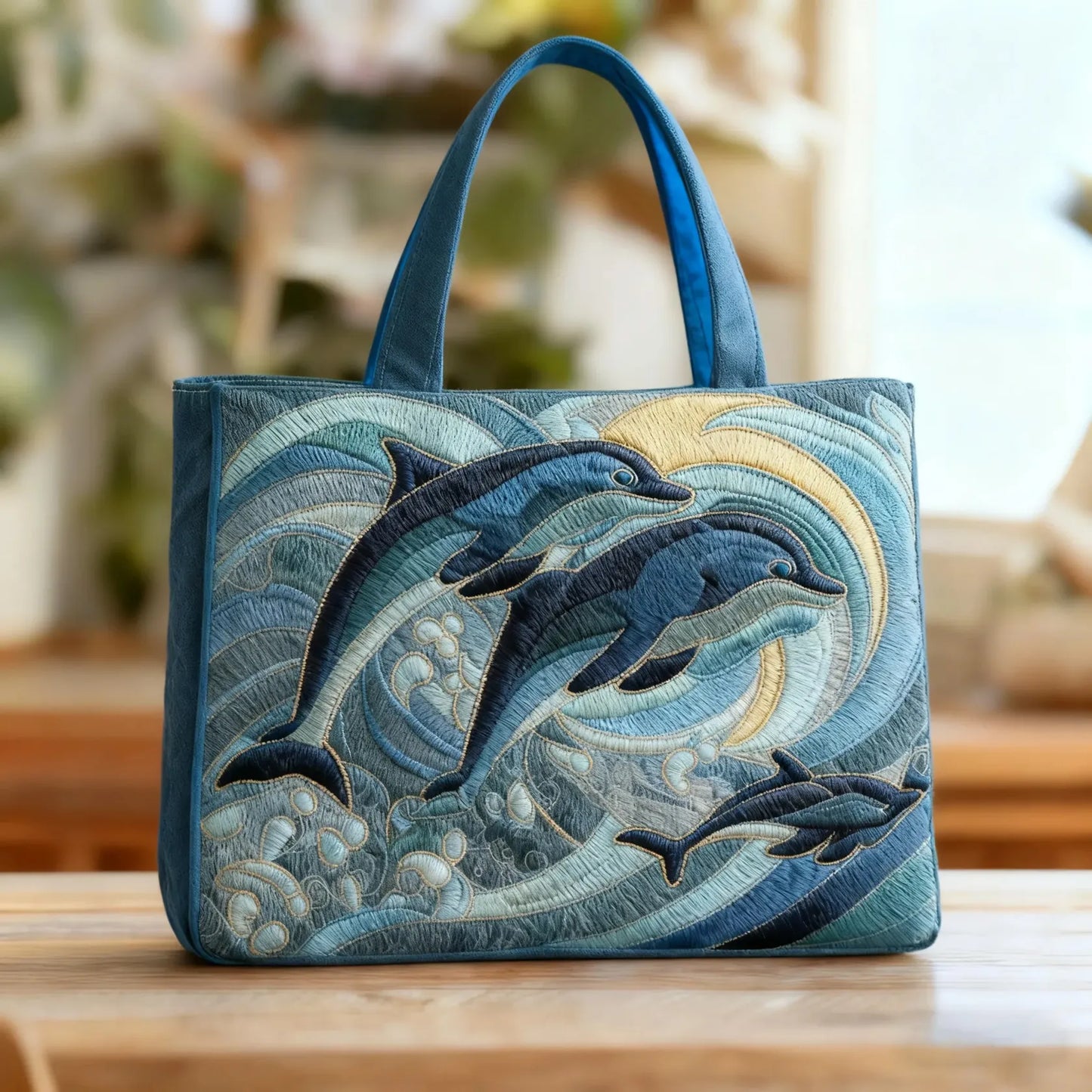 Stylish Blue Tote Bag for Women with Dolphin Design