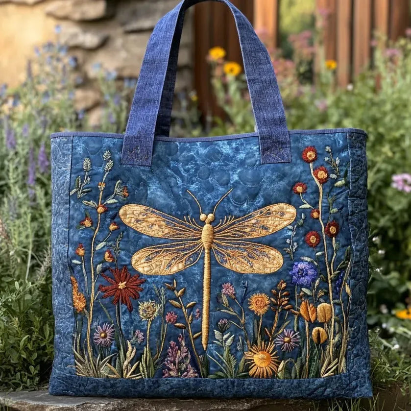 Stylish Blue Tote Bag for Women with Artistic Dragonfly Design