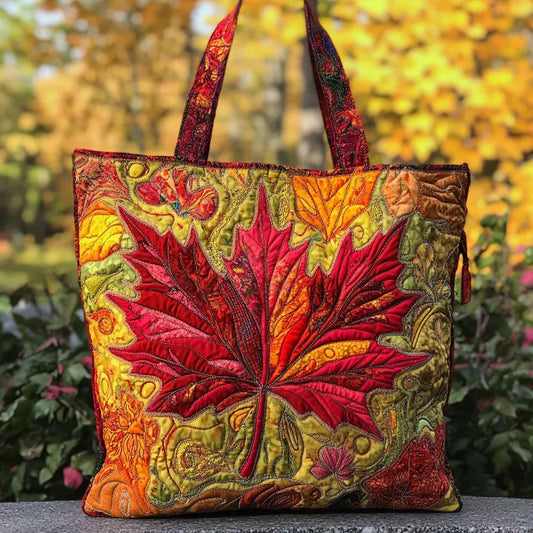 Elegant Red Tote Bag for Women with Retro Leaf Design