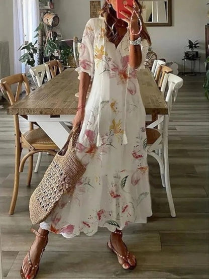 Elegant Mini Dress for Women with V Neck Vintage