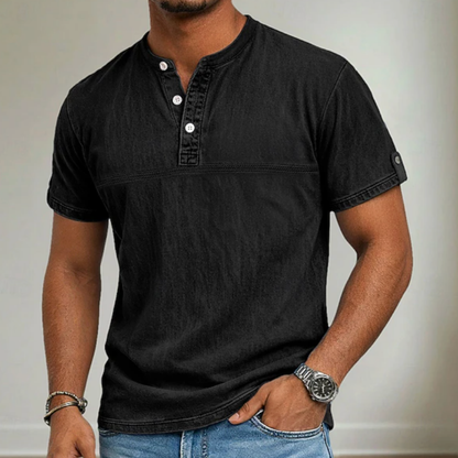 Classic Shirt for Men with Stand Collar Short Sleeve