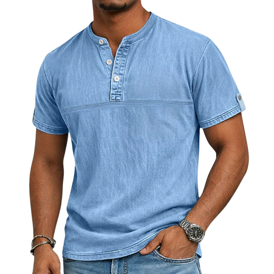 Classic Shirt for Men with Stand Collar Short Sleeve