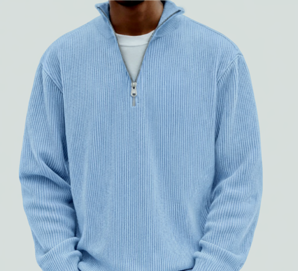Effortless Knit Sweater for Men with High Neck Zipper