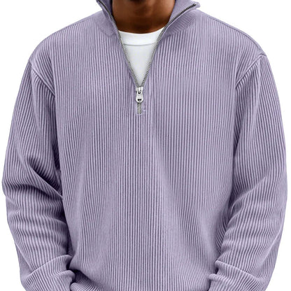 Effortless Knit Sweater for Men with High Neck Zipper