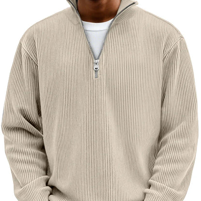 Effortless Knit Sweater for Men with High Neck Zipper