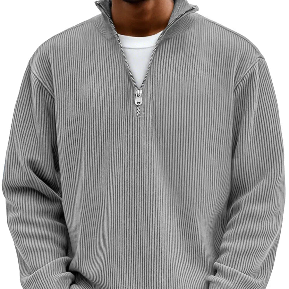 Effortless Knit Sweater for Men with High Neck Zipper