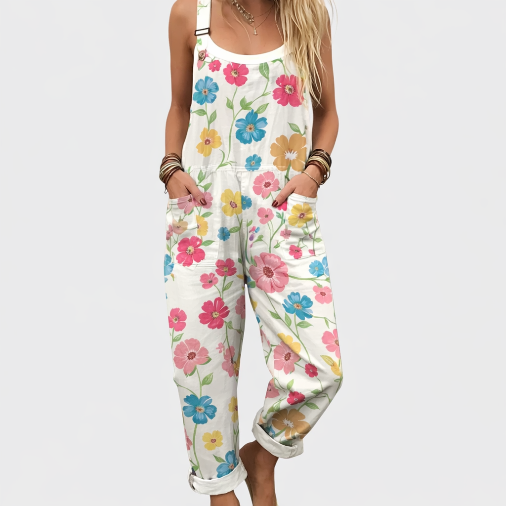 Effortless White Floral Jumpsuit for Women with Wide Leg