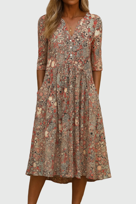 Effortless Midi Dress for Women with V Neck