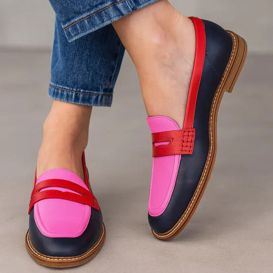 Comfortable Multicolored Loafers for Women with Two Tone Low Heel Style