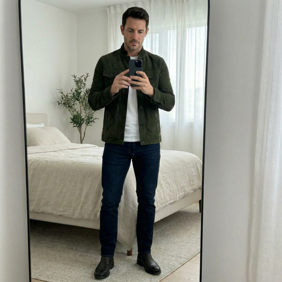 Comfortable Suede Jacket for Men with Pocket Casual Style