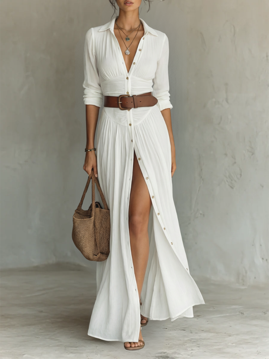 Elegant Maxi Dress for Women with Collared Long Sleeve