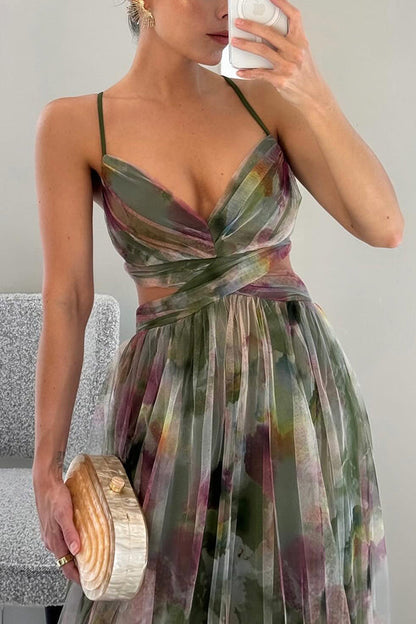 Elegant Floral Maxi Dress for Women with V Neck Sleeveless Formal Wedding Guest Style