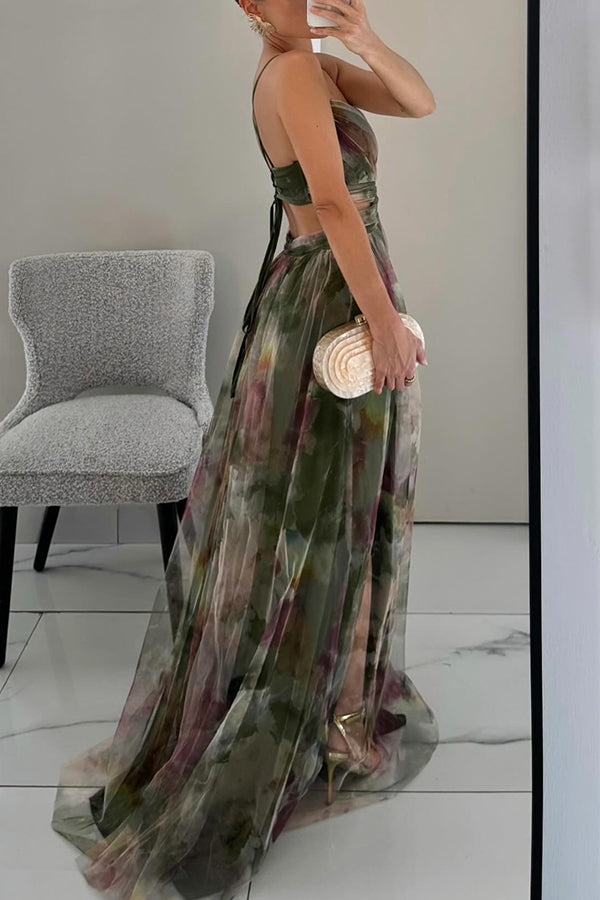 Elegant Floral Maxi Dress for Women with V Neck Sleeveless Formal Wedding Guest Style