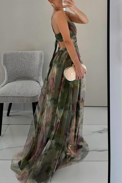 Elegant Floral Maxi Dress for Women with V Neck Sleeveless Formal Wedding Guest Style