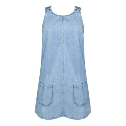 Effortless Blue Denim Dress for Women with Sleeveless Casual Style