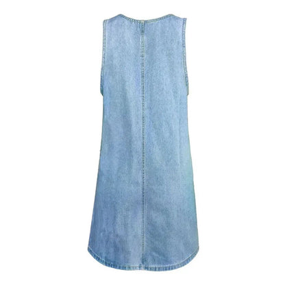 Effortless Blue Denim Dress for Women with Sleeveless Casual Style