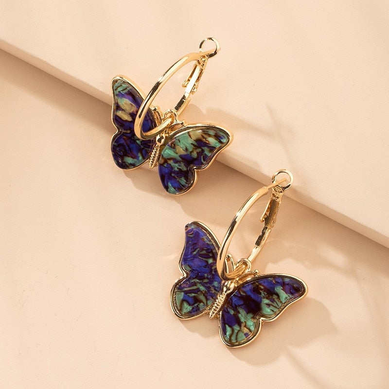 Elegant Hoop Earrings for Women with Multicolor Butterfly Design