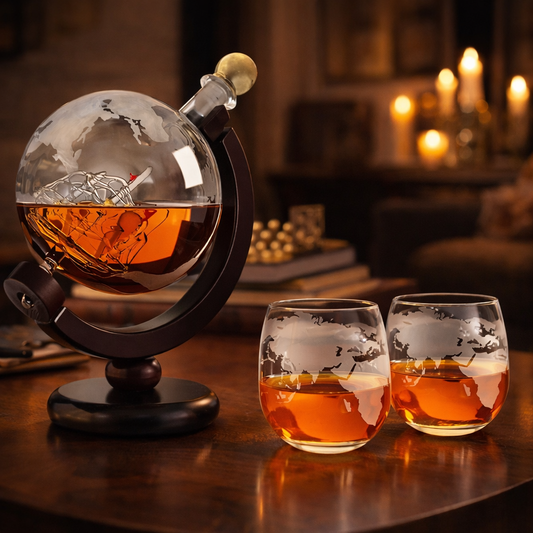 Stylish Whisky Decanter Bottle Gift Set with World Map Design