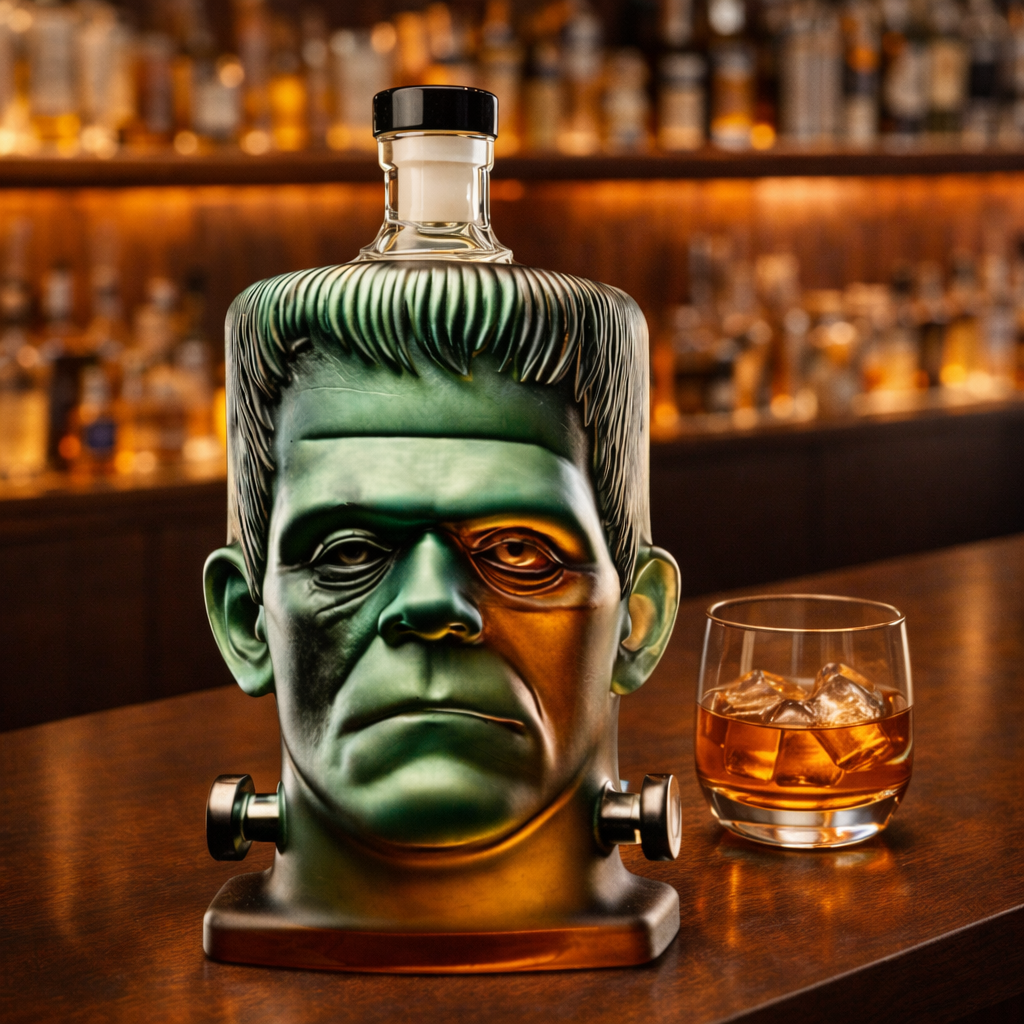 Stylish Whisky Decanter Bottle Gift Set with Frankenstein Design