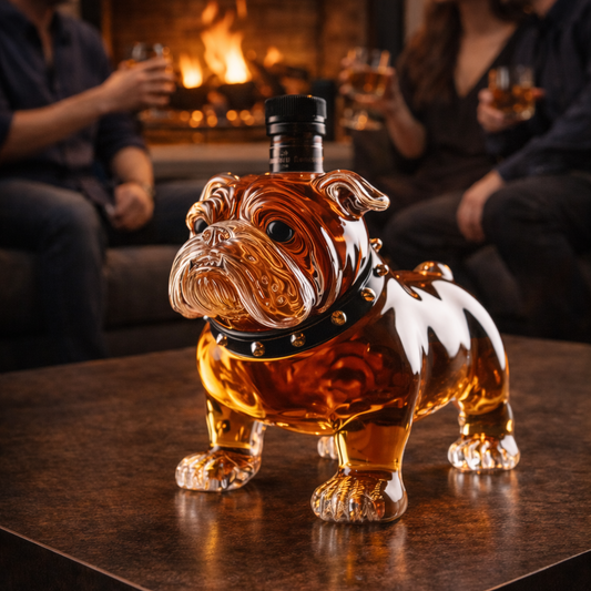 Stylish Whisky Decanter Bottle Gift Set with Bulldog Design