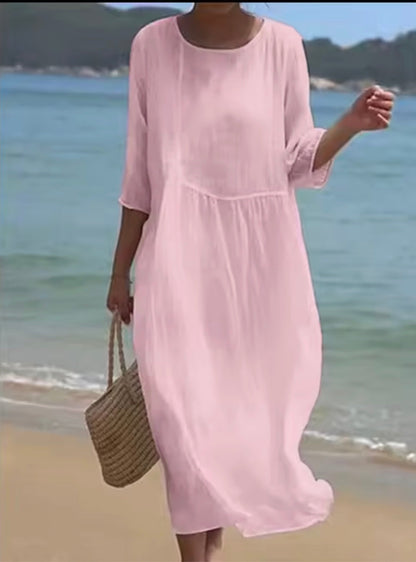Effortless Floral Dress for Women with Round Neck Short Sleeve
