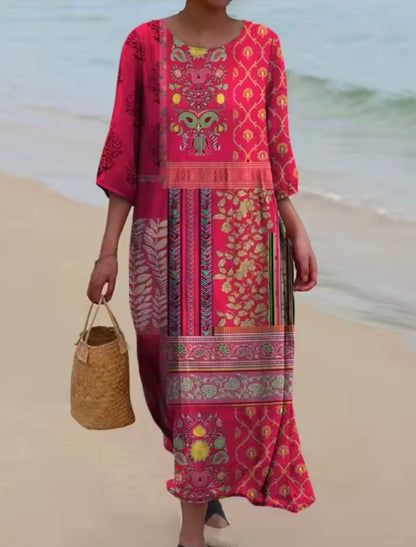 Effortless Floral Dress for Women with Round Neck Short Sleeve