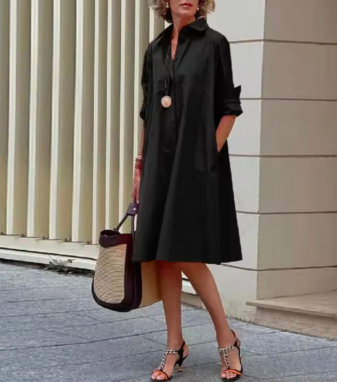 Stylish Shirt Dress for Women with Collared Elbow Sleeve