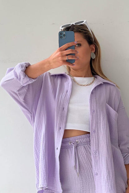 Effortless Two Piece Set for Women with Button Down