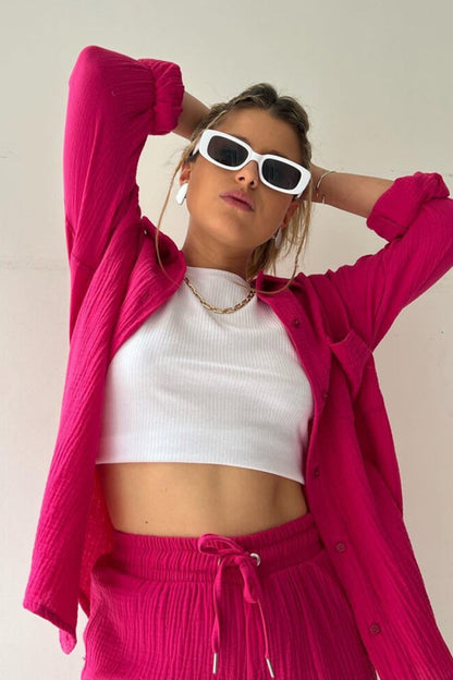 Effortless Two Piece Set for Women with Button Down