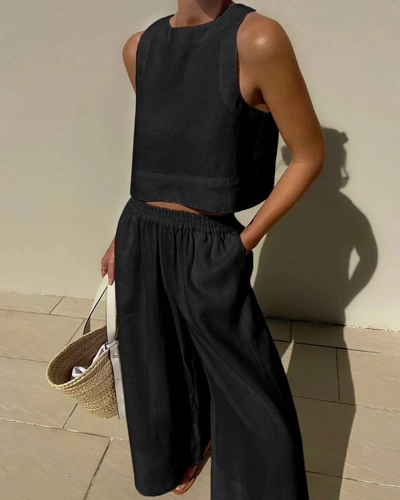 Effortless Two Piece Set for Women with Sleeveless Casual Wide Leg Style