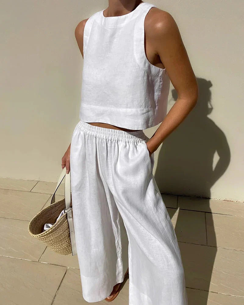 Effortless Two Piece Set for Women with Sleeveless Casual Wide Leg Style