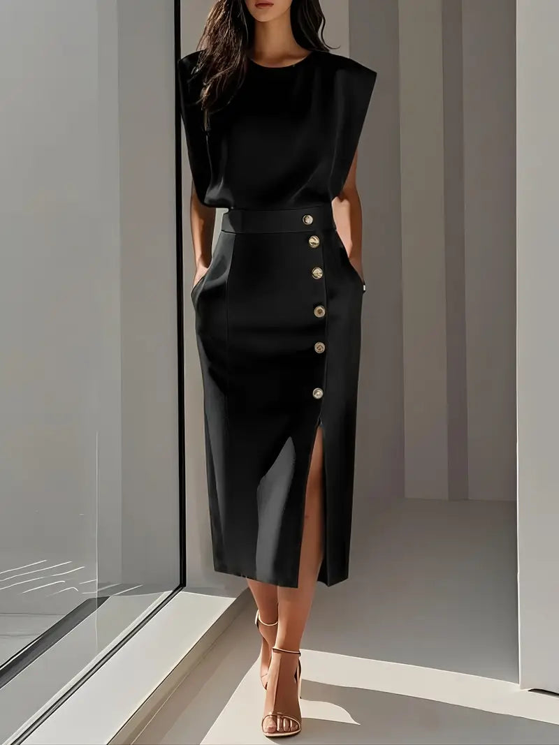 Elegant Midi Dress for Women with Side Slit