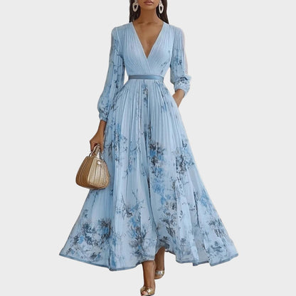Effortless Maxi Dress for Women with V Neck Pleated
