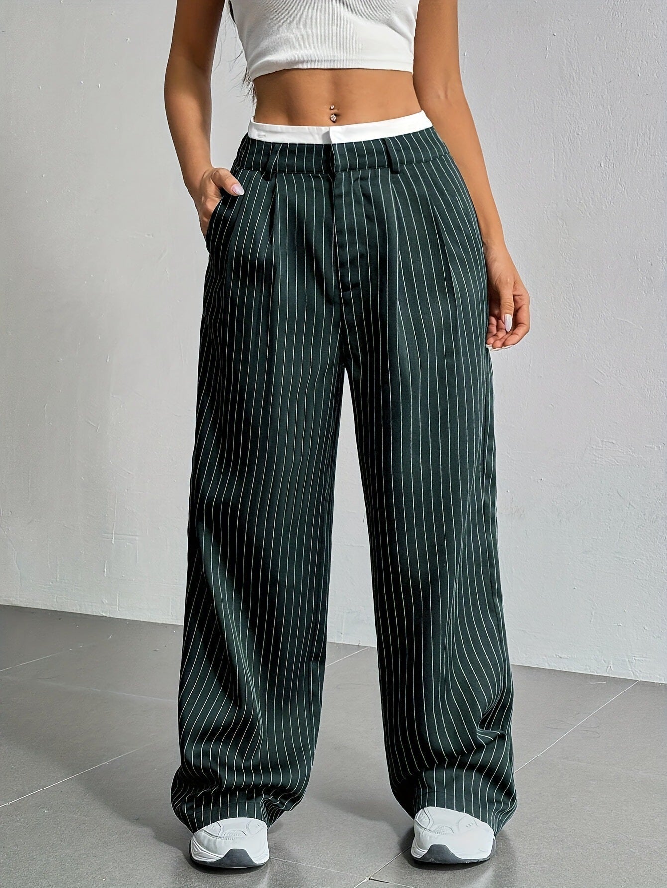 Comfortable Striped Wide Leg Pants for Women with High Waist