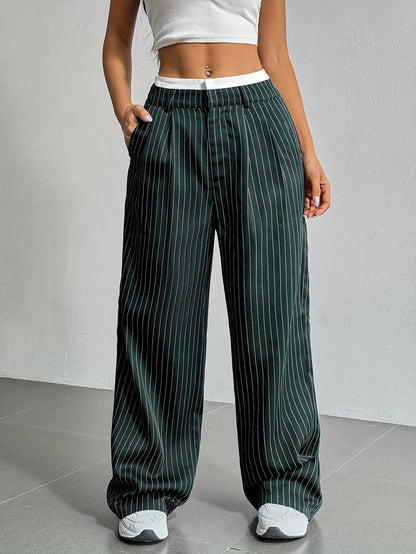 Comfortable Striped Wide Leg Pants for Women with High Waist
