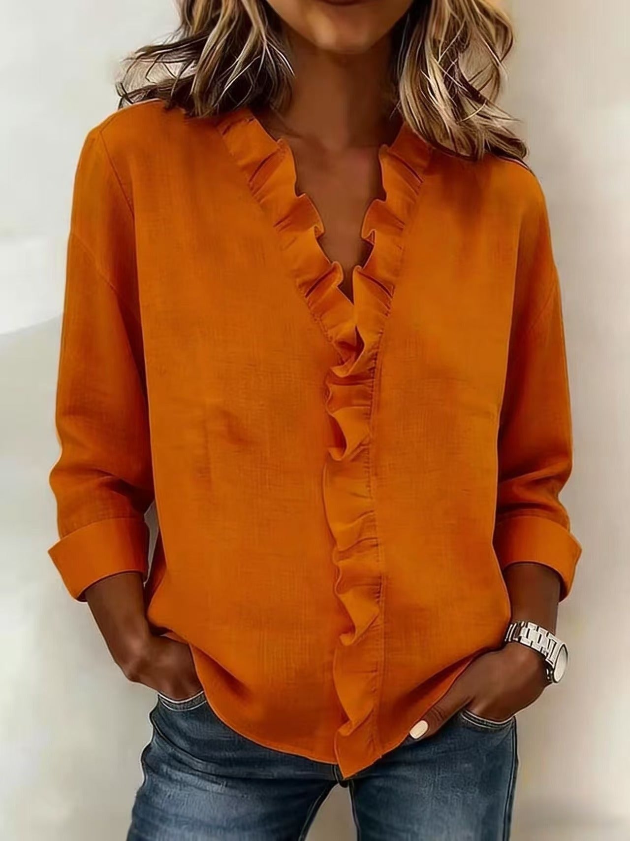 Stylish Blouse for Women with V Neck Long Sleeve