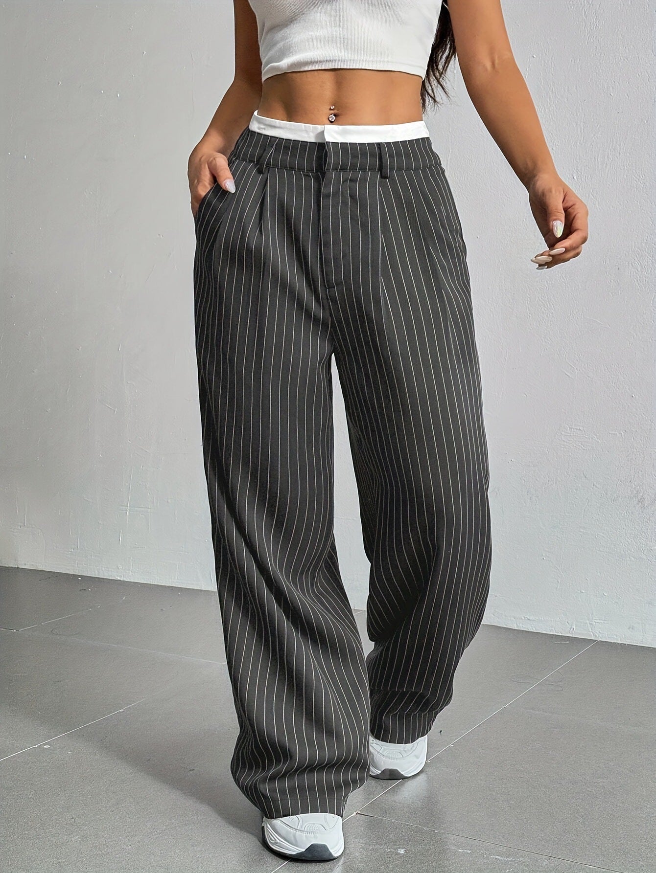 Comfortable Striped Wide Leg Pants for Women with High Waist