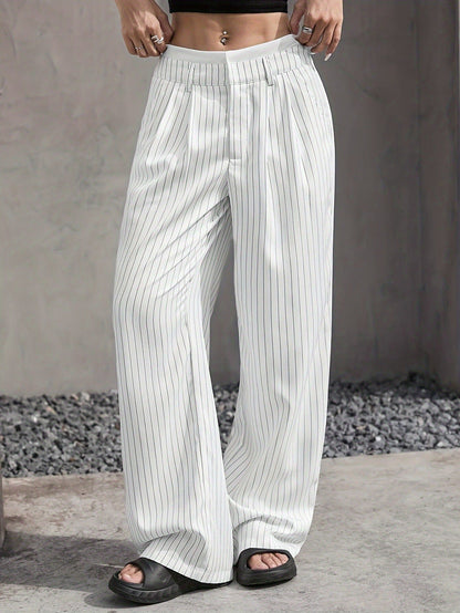 Comfortable Striped Wide Leg Pants for Women with High Waist