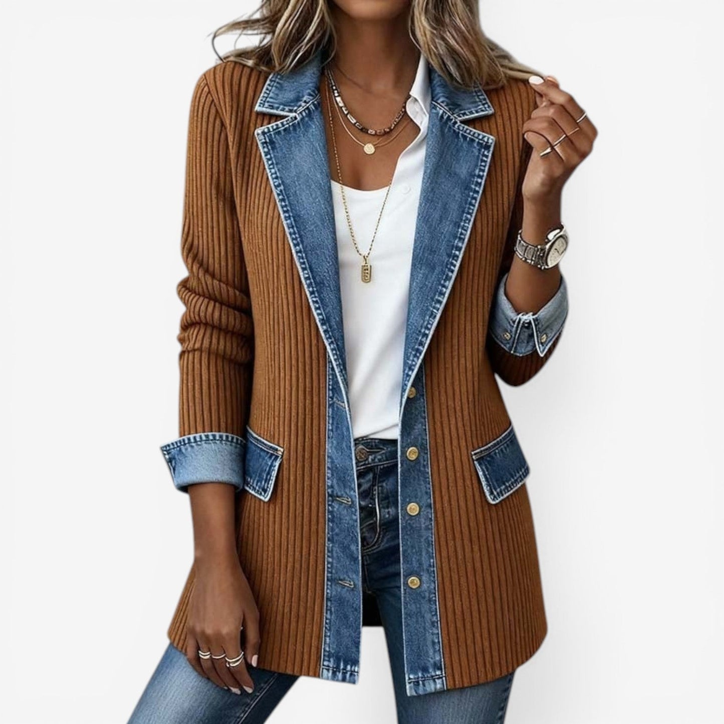 Elegant Denim Jacket for Women with Layered Casual Style