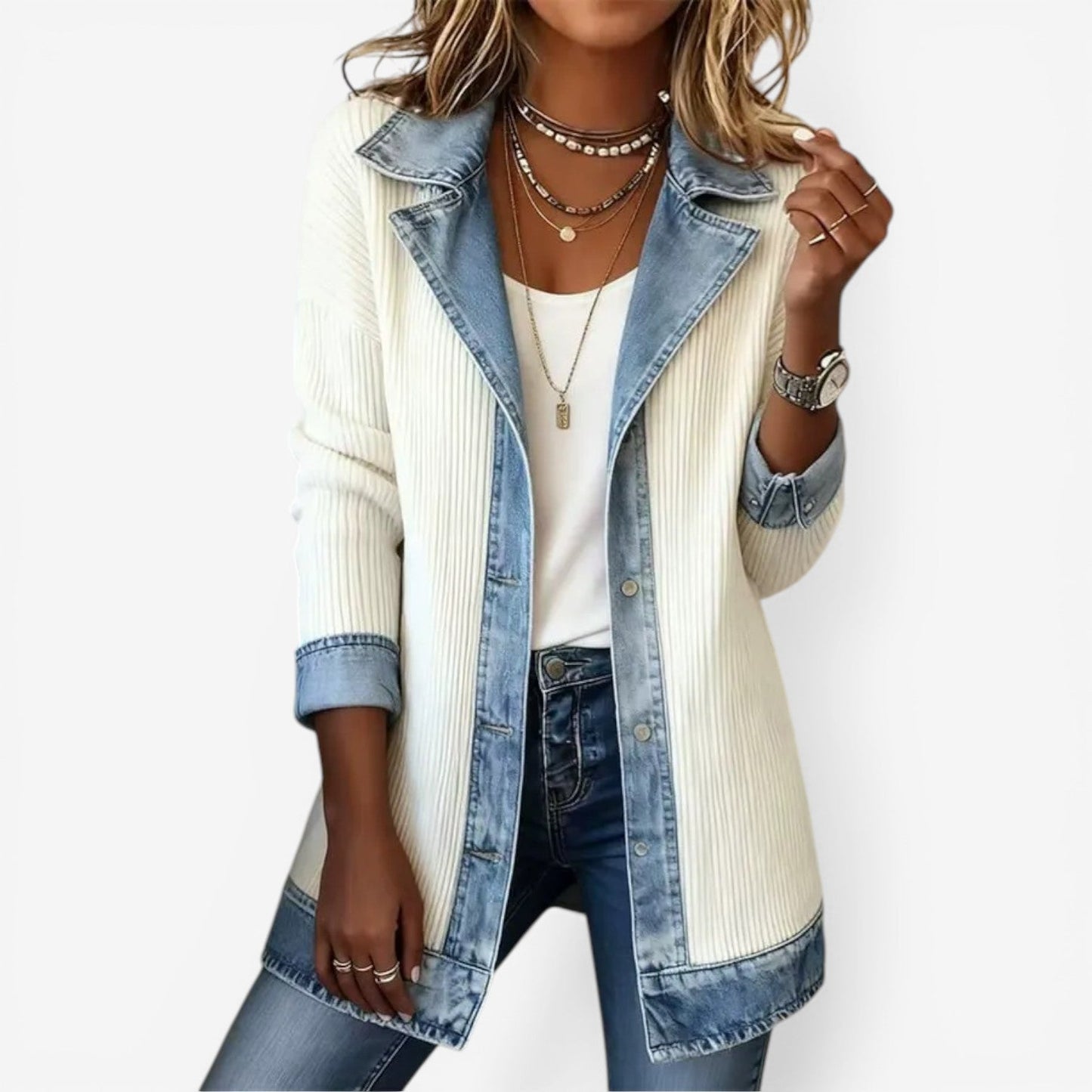 Elegant Denim Jacket for Women with Layered Casual Style