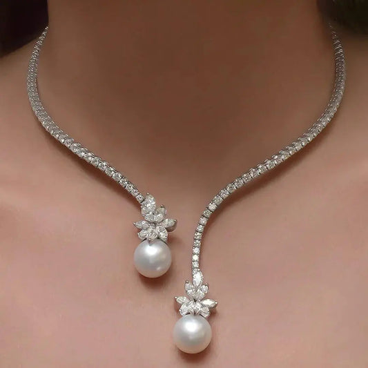 Elegant Pearl Necklace for Women with Silver Design