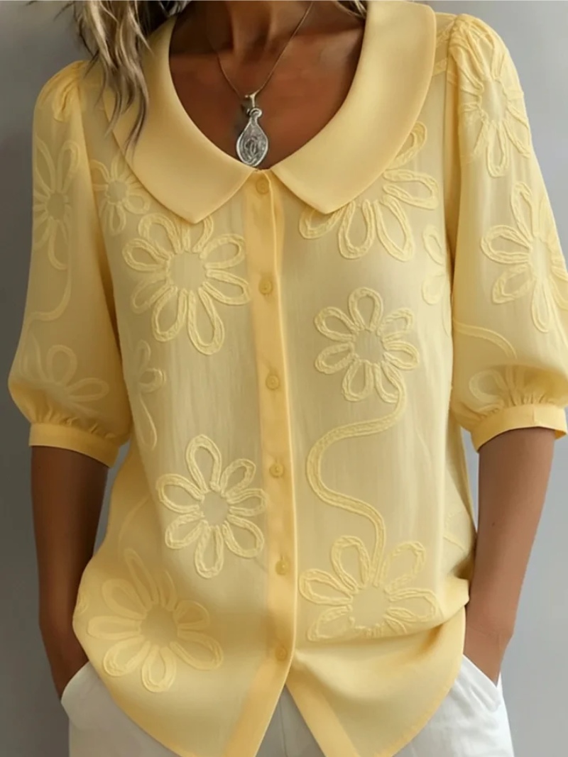 Stylish Floral Blouse for Women with Round Neck Short Sleeve