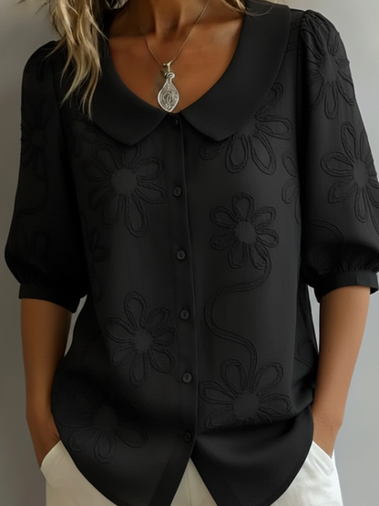 Stylish Floral Blouse for Women with Round Neck Short Sleeve