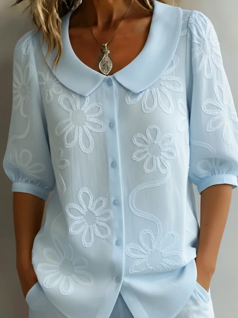 Stylish Floral Blouse for Women with Round Neck Short Sleeve