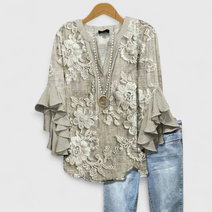 Stylish Floral Blouse for Women with Ruffle Sleeve