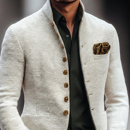Stylish White Cardigan Sweater for Men with Stand Collar
