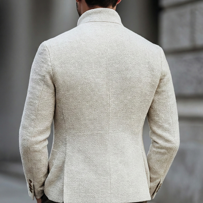 Stylish White Cardigan Sweater for Men with Stand Collar