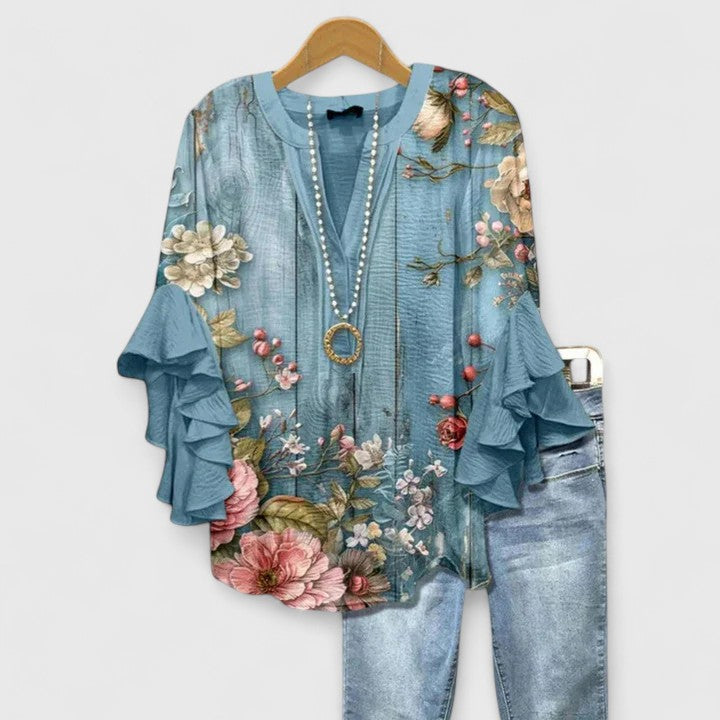 Stylish Floral Blouse for Women with Ruffle Sleeve