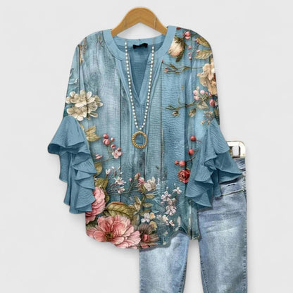 Stylish Floral Blouse for Women with Ruffle Sleeve