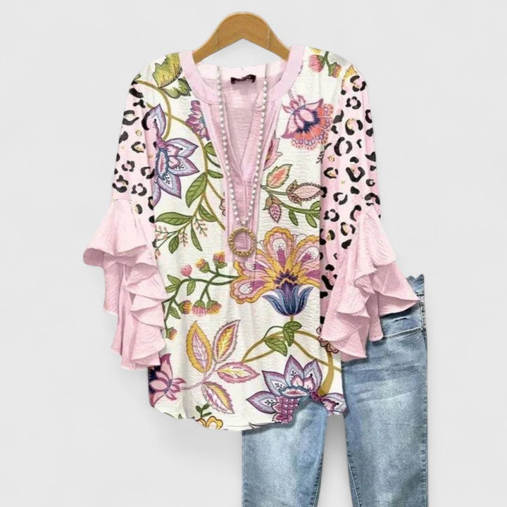 Stylish Floral Blouse for Women with Ruffle Sleeve